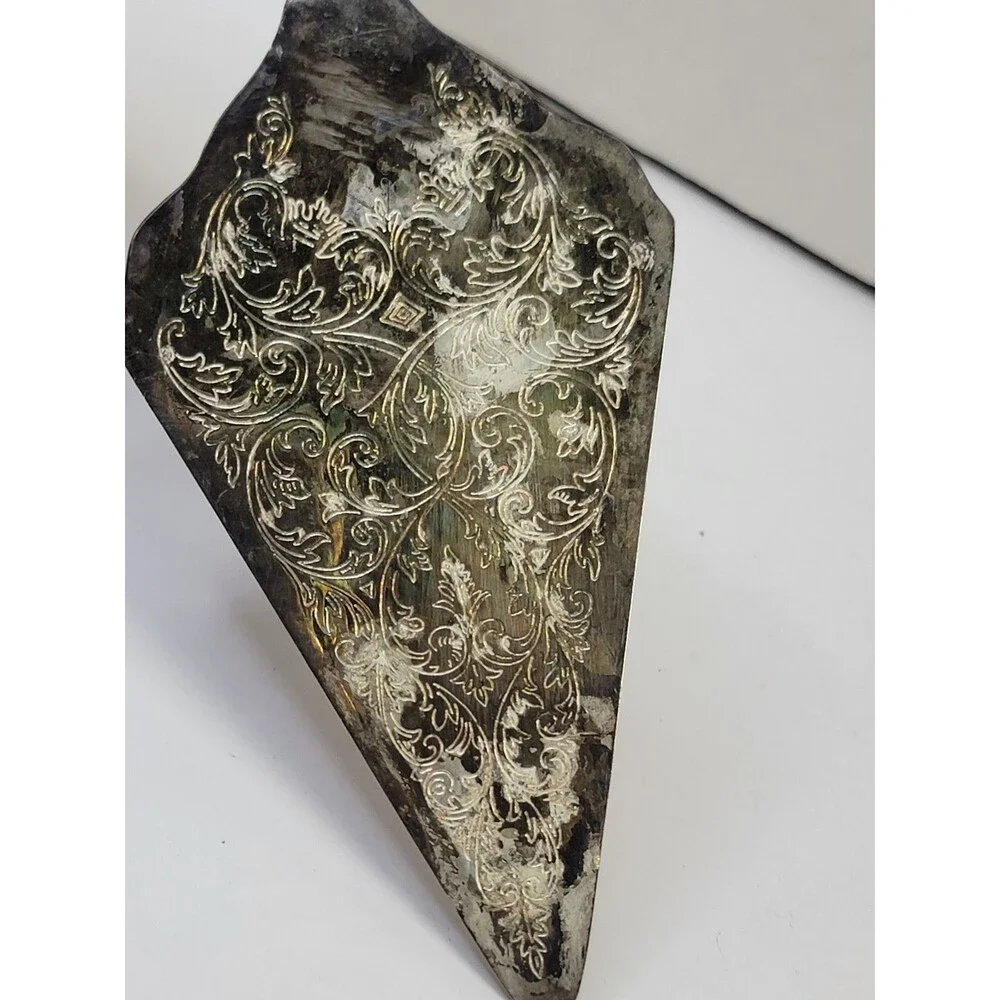 Vintage Italy Silverplated Cake Pie Server Ornate Floral Engraved 12